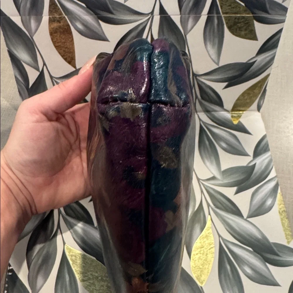 Patricia Nash Black Floral Kiss-Lock Wristlet with Burgundy & Mustard Flowers - Picture 5 of 6